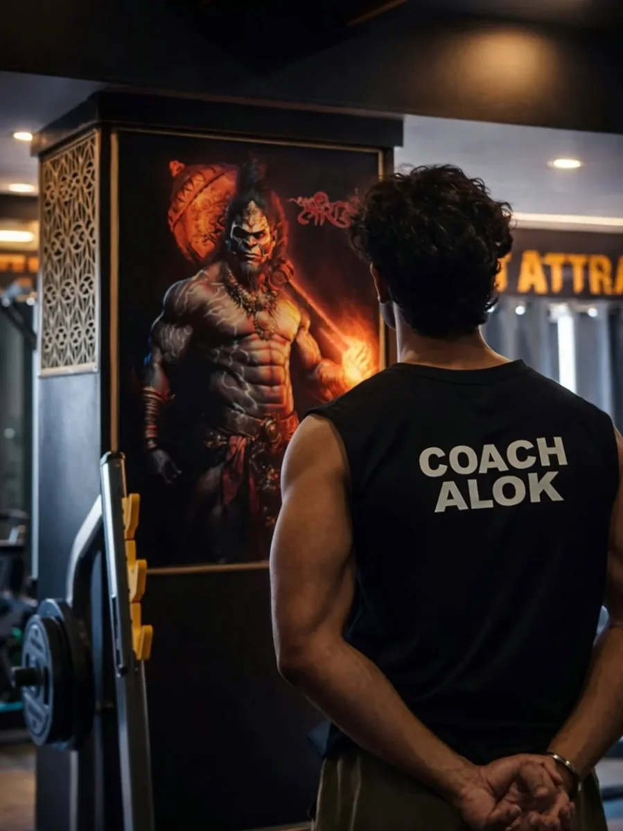 Coach Alok in his COACH ALOK vest at Metaflex Gym, Gorakhpur